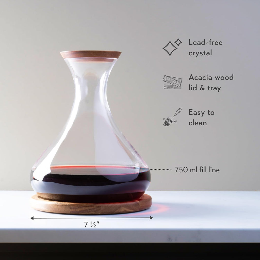 Wine Decanter Set with Acacia Wood Stand and Stopper Lid