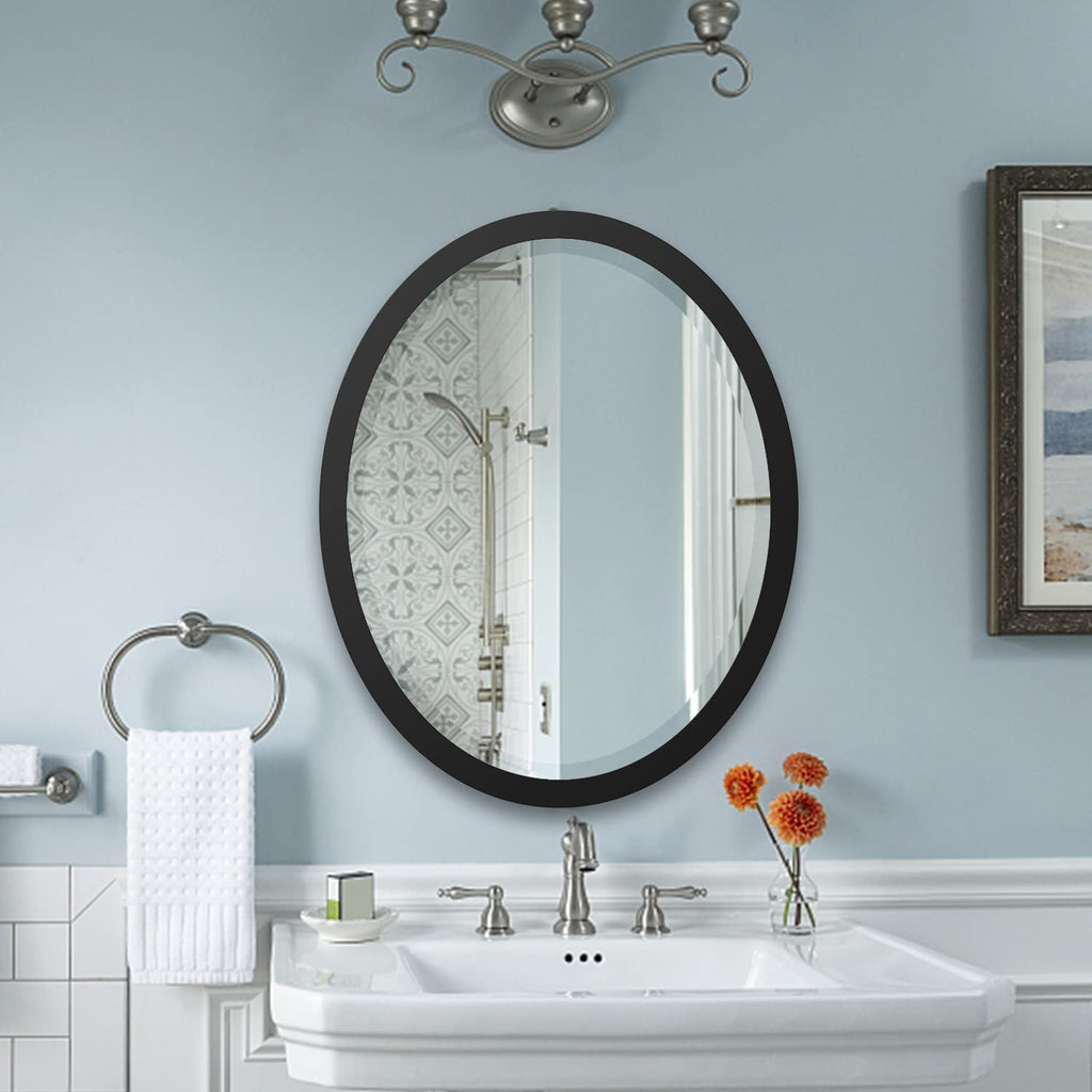 Oval Wall 23x29 Inch Matte Black Metal Frame Decorative Wall Mounted Mirrors for Vanity, Bathroom, Entryway, Living