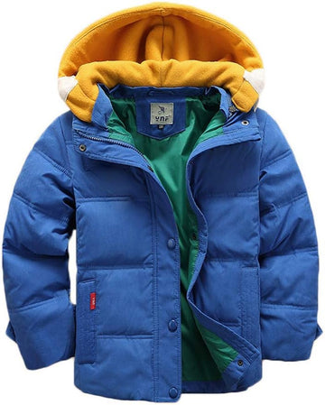 Boys Winter Puffer Hooded Jacket, Insulated Outdoor Casual Coat