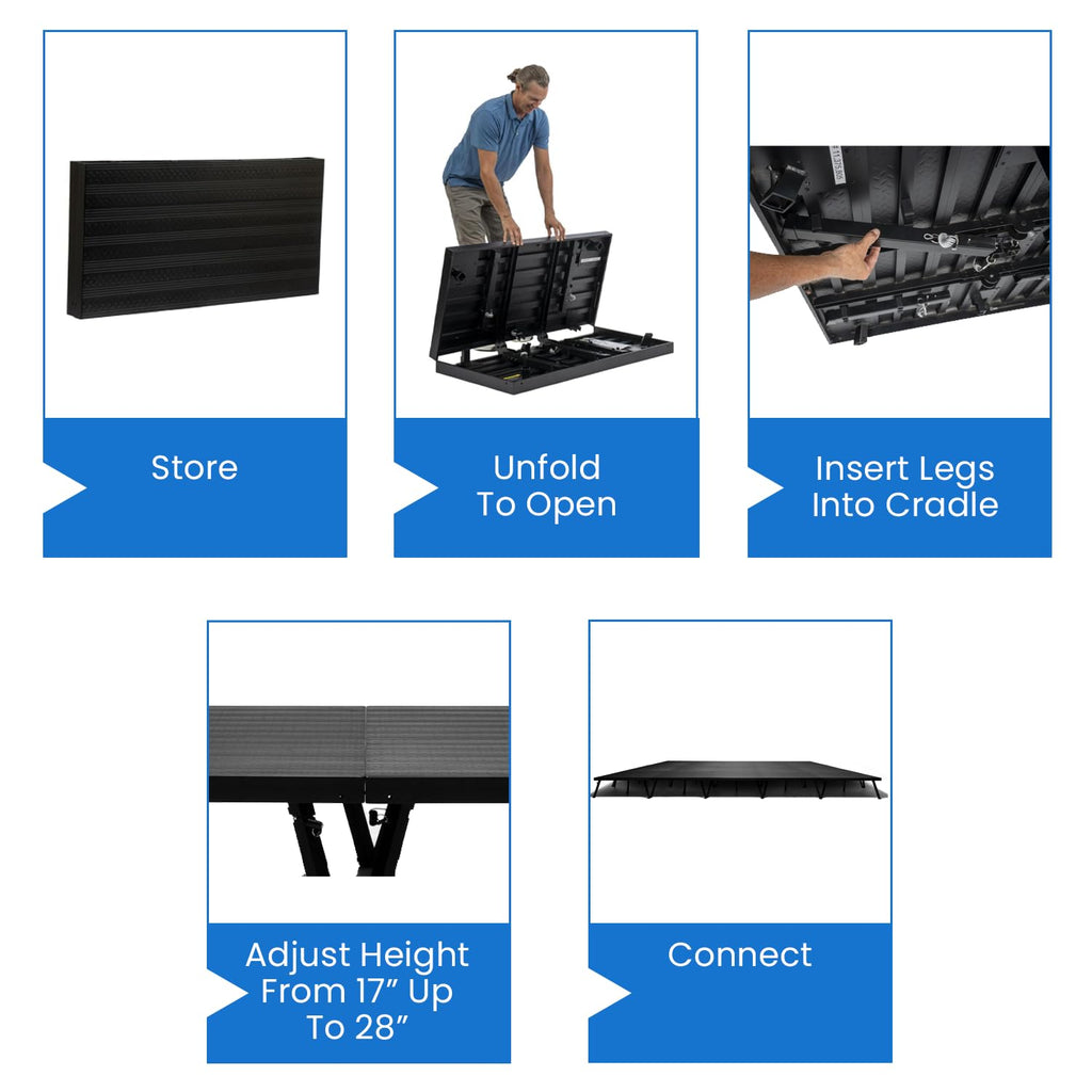 4'x8' Portable Stage, 2 Decks, Adjustable Height 17-28"