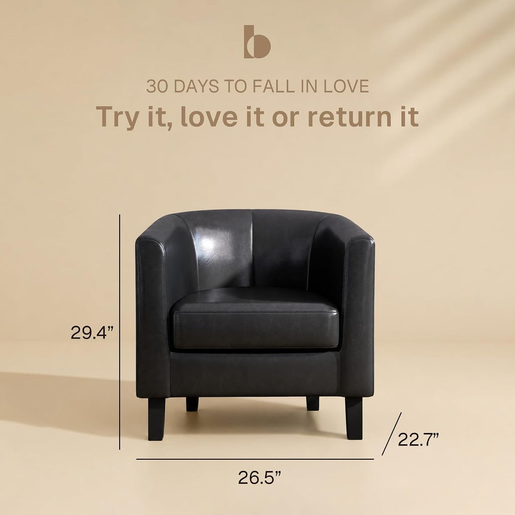 Accent Barrel Chair Faux Leather Round Club Tub Sofa Corner Chair with Flared Legs and Cozy Soft Padding - Set of 2