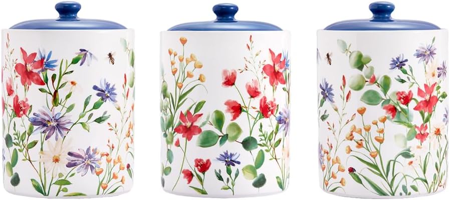Summer Provence Ceramic Air Tight 9 inch Cookie jar, for holding coffee, powder, tea, spices, Microwave
