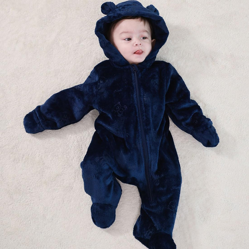 Baby Bear Suit Thin Fleece Footie Romper Snowsuit Hooded Jumpsuit Bodysuit Winter Clothes Boy Girl