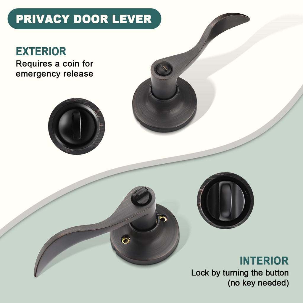 1 Pack Privacy Door Handles Interior Oil Rubbed Bronze Door Handles Bathroom Privacy Door Levers Keyless Door Hardware