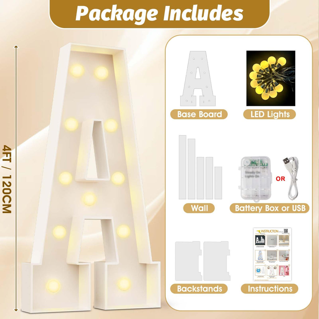 Easy-Assemble 4FT Marquee Light Up Letter, Large Lighted Letter A