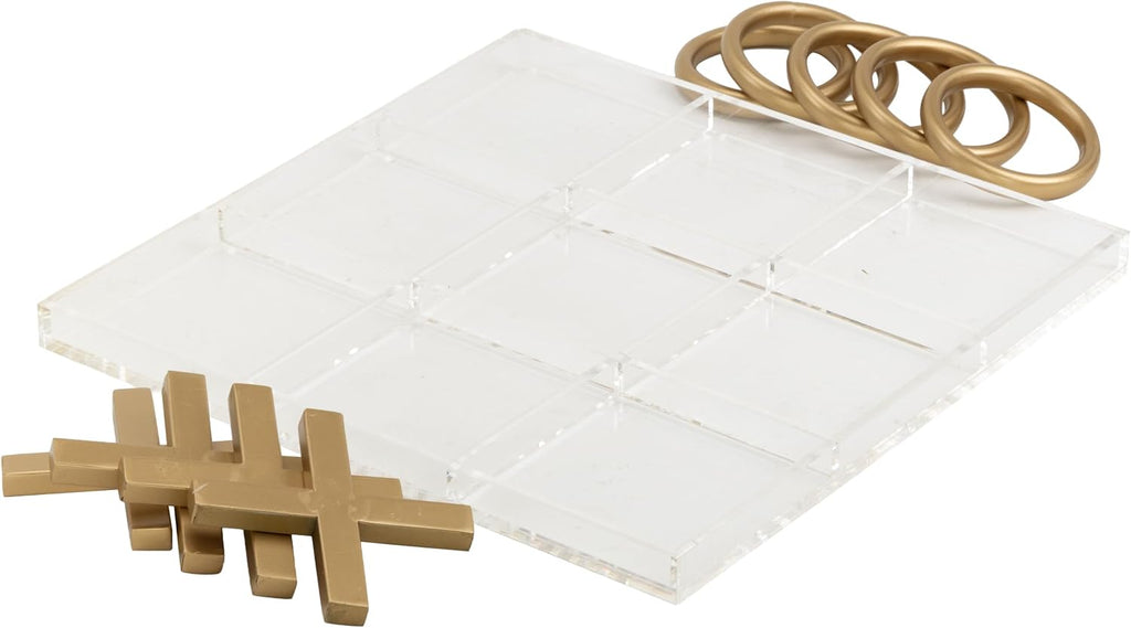 Metal Tic Tac Toe Game Set with Gold Pieces, 12" x 1" x 12", Gold