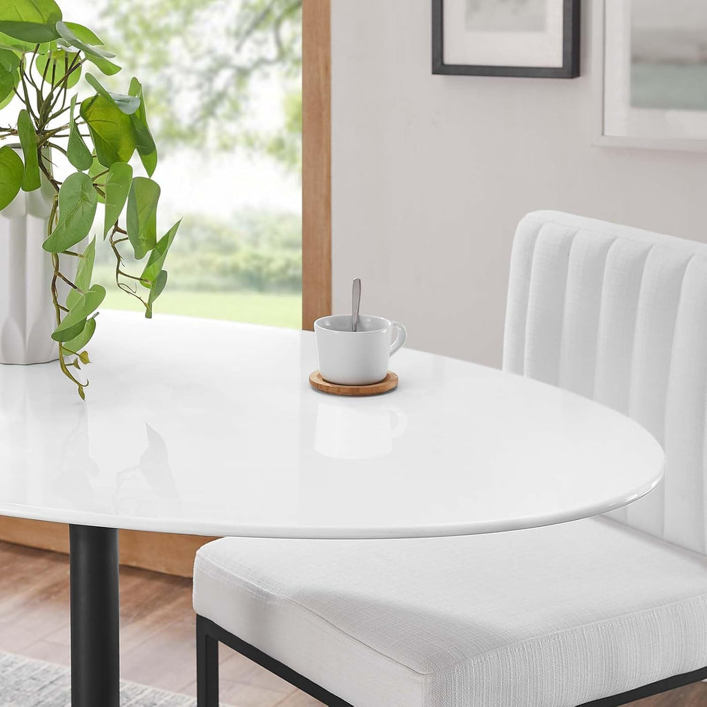 Inspired Tulip Style Oval Pedestal Dining Table — Black Base / White Top, 48″ Oval