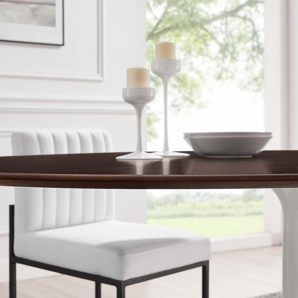 Inspired Tulip Style Oval Pedestal Dining Table — White Cherry Walnut, 78″ Oval