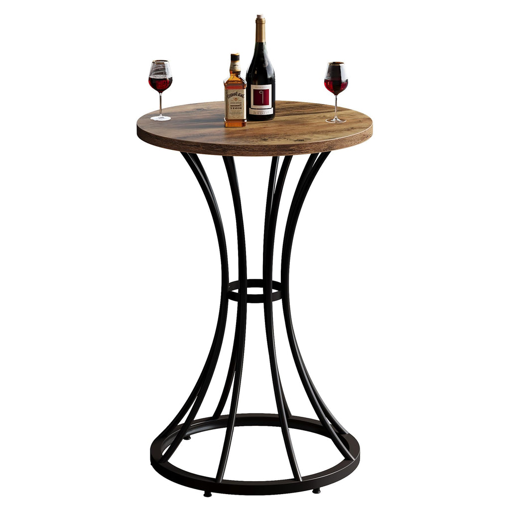 Round Bar Table for 2, 37.4" H Cocktail Table with Curved Metal Base, Bar Height Table for Spaces, Living Room