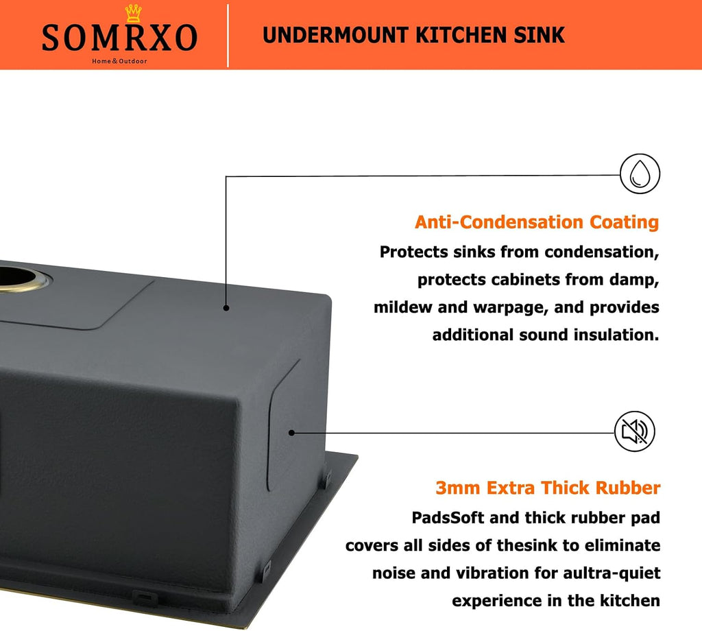32 Inch Undermount Kitchen Sink Stainless Steel Single Bowl | 16 Gauge 304 Stainless Steel, Brushed Nickel, 10 Inch