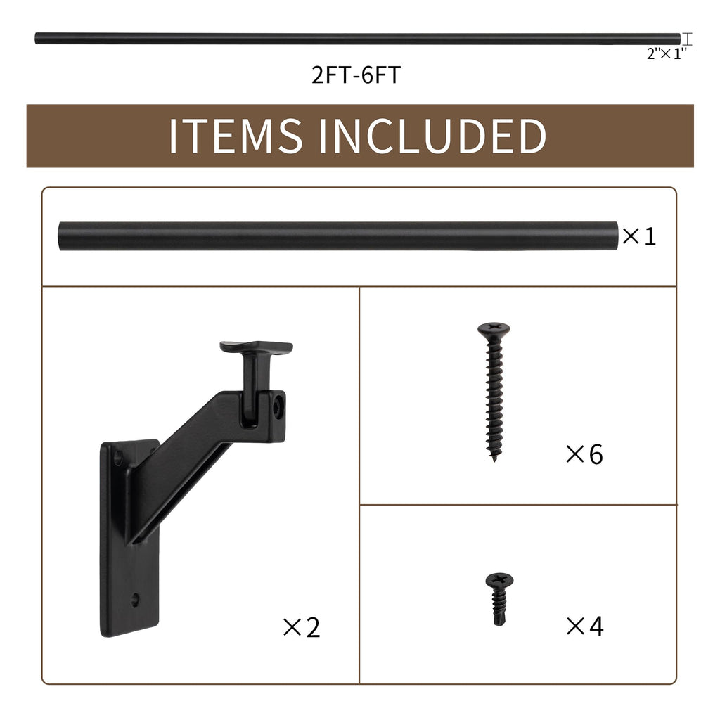 4 FT Handrails Kit for Indoor Outdoor Stairs, Modern Aluminum Handrail Set, 1.4" Diameter Bar, Adjustable 304 Stainless
