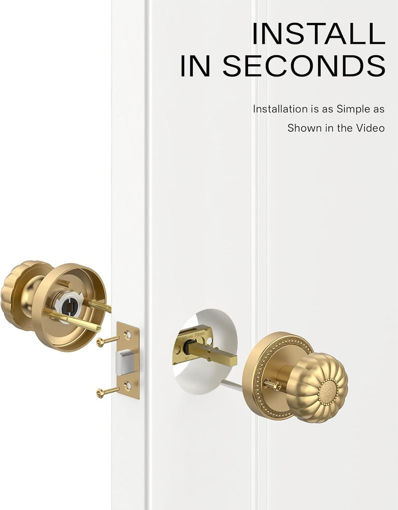 4 Pack Champagne Bronze Passage Door Knobs with Lock, Door Handles with Champagne Bronze Door Knobs Interior , Heavy