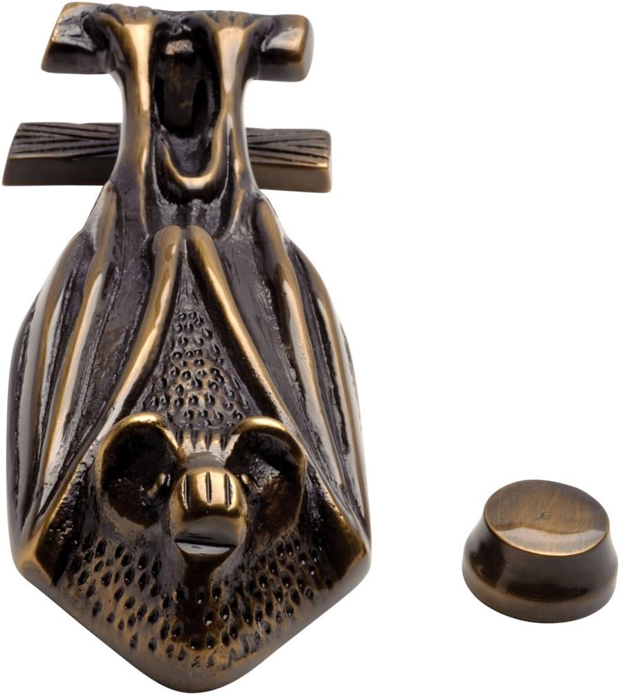 Bat Door Knocker Solid Brass Antique Finish 5 Inch Decorative Front Door Hardware with Mounting Screws