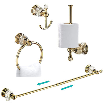 Gold Crystal Bathroom Accessories, Towel Bar Set Toilet Paper Holder Towel Ring Coat Hooks Shinny Bathroom Hardware