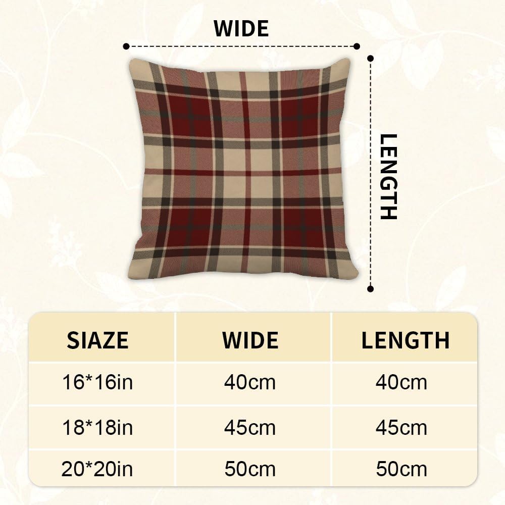 Burgundy Beige Tartan Plaid Winter Throw Pillow Covers 18X18 Cute Pillow Cases Pillowcase Couch Cushions - Set of 2