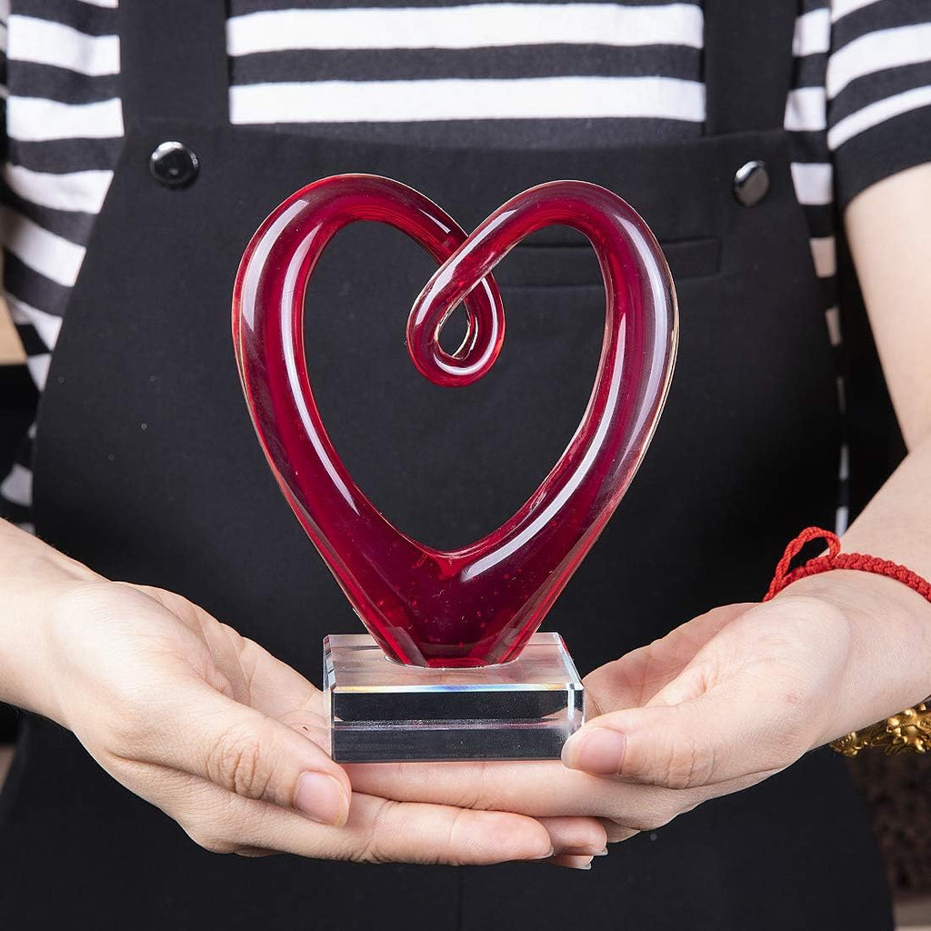 5'' Tall Art Glass Red Heart Sculpture Centerpiece Party Home Decoration