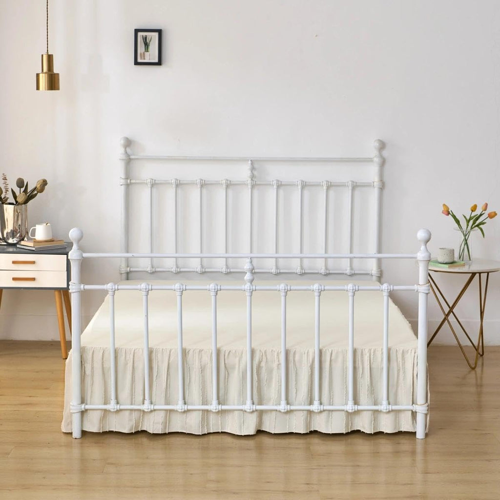 Bed Skirt Full Size - Ruffled Bed Skirt - with Split Corners - Cream