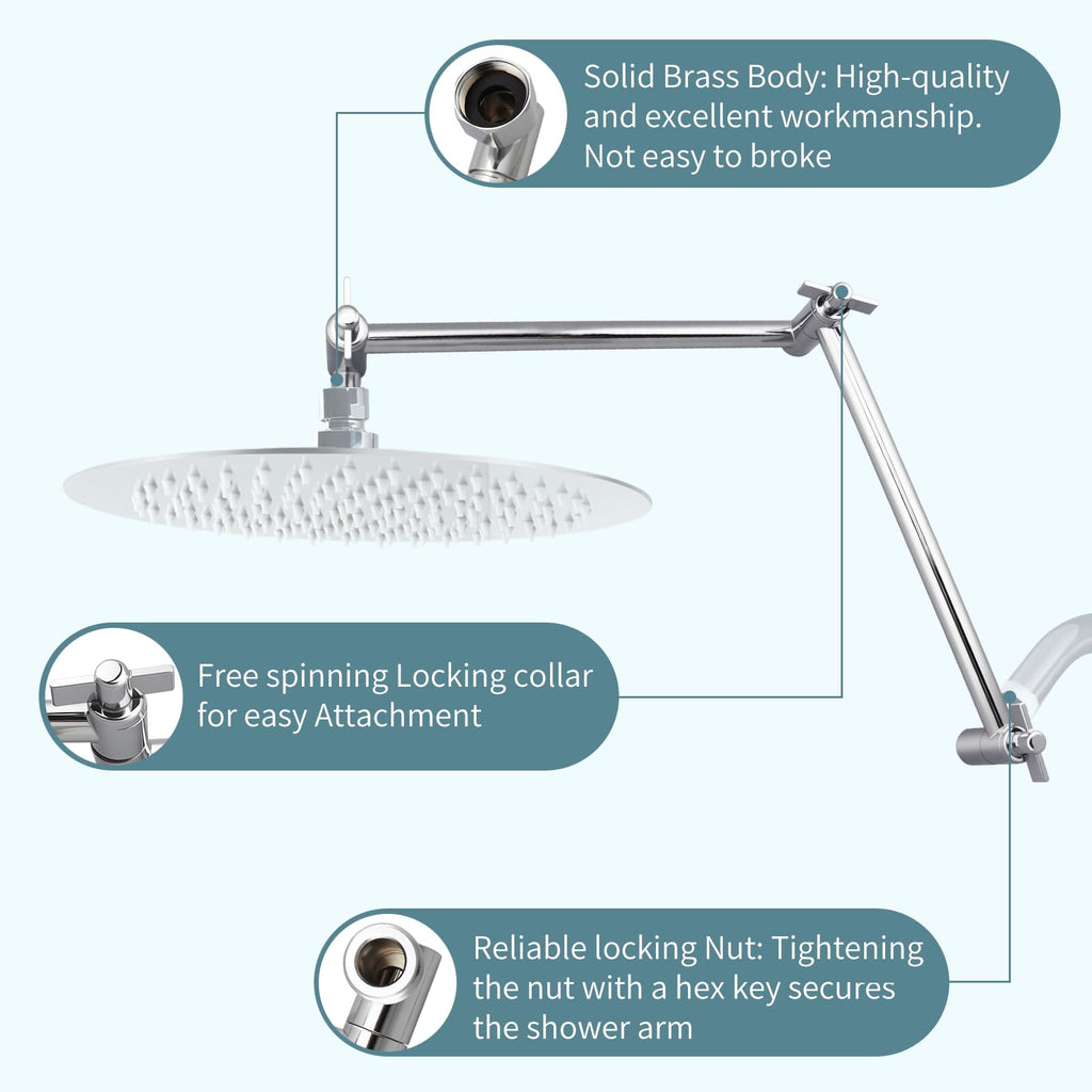 19 Inch Shower Head Extension Arm, G1/2 Universal Thread, Chrome