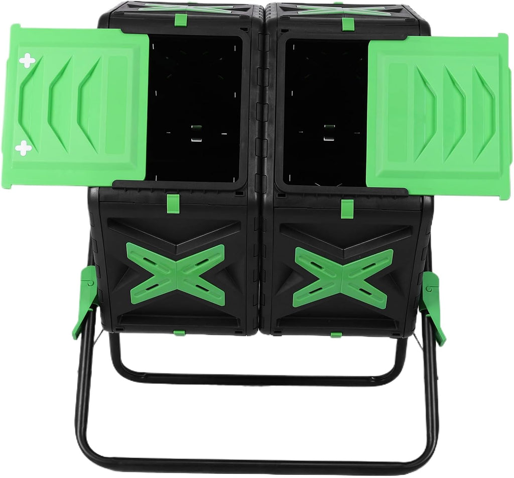 140L Dual Chamber Outdoor Compost Bin with Sliding Door - 360° Rotating | 140L Dual Chamber Outdoor Rotating Compost