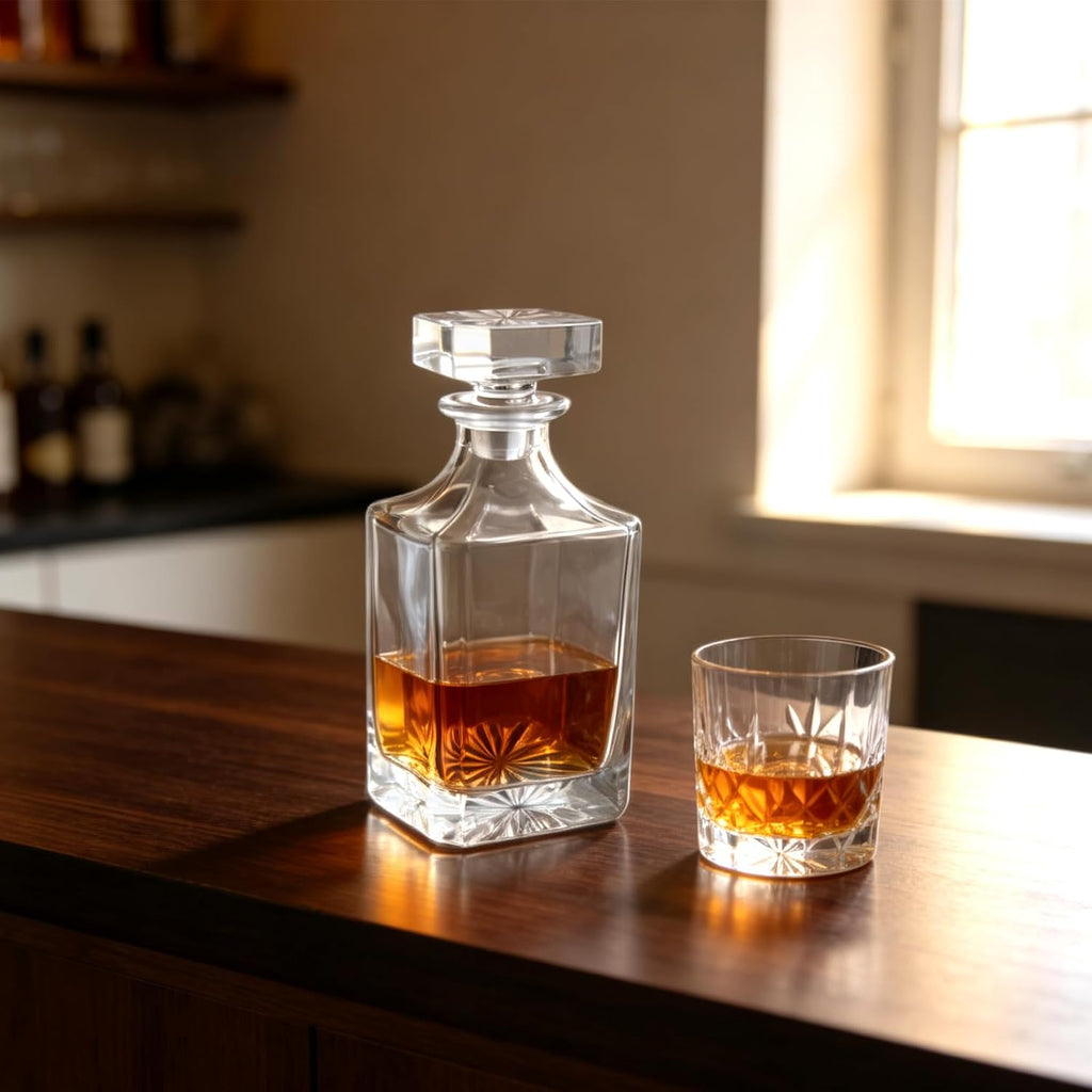 Whiskey Decanter With Glass Stopper Blank Square Whiskey Decanter for Laser Engraving 25 oz - Set of 4