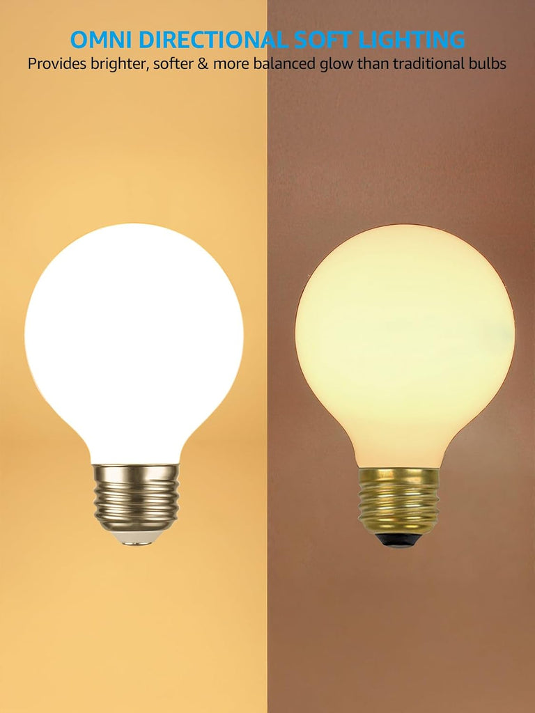 6-Pack G25 Globe Light Bulbs LED Dimmable 2700K Soft White | Round Frosted Vanity Light Bulb for Bathroom, LED Edison