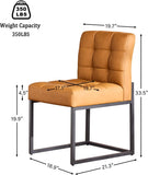 Faux Leather Dining Chairs Set of 2, Mid-Century Modern Armless Dining Room Chairs with Checkered Upholstery and Metal Legs, Brown