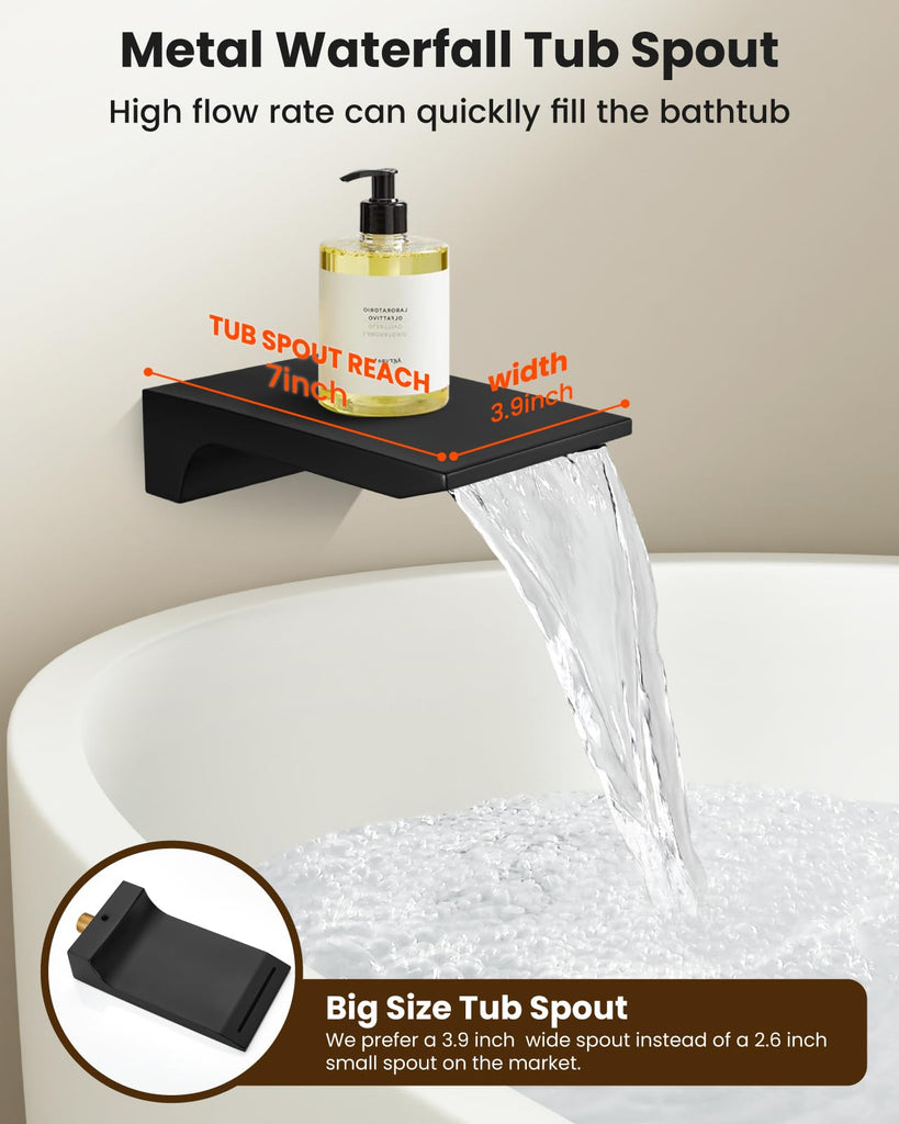 Tub Shower Faucet Set with Valve 10'' Rain Head, Matte Black