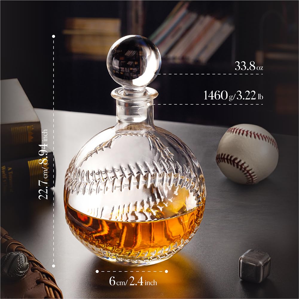 Baseball Whiskey Decanter with Glass Stopper 33.8oz/1000ml Round Shaped