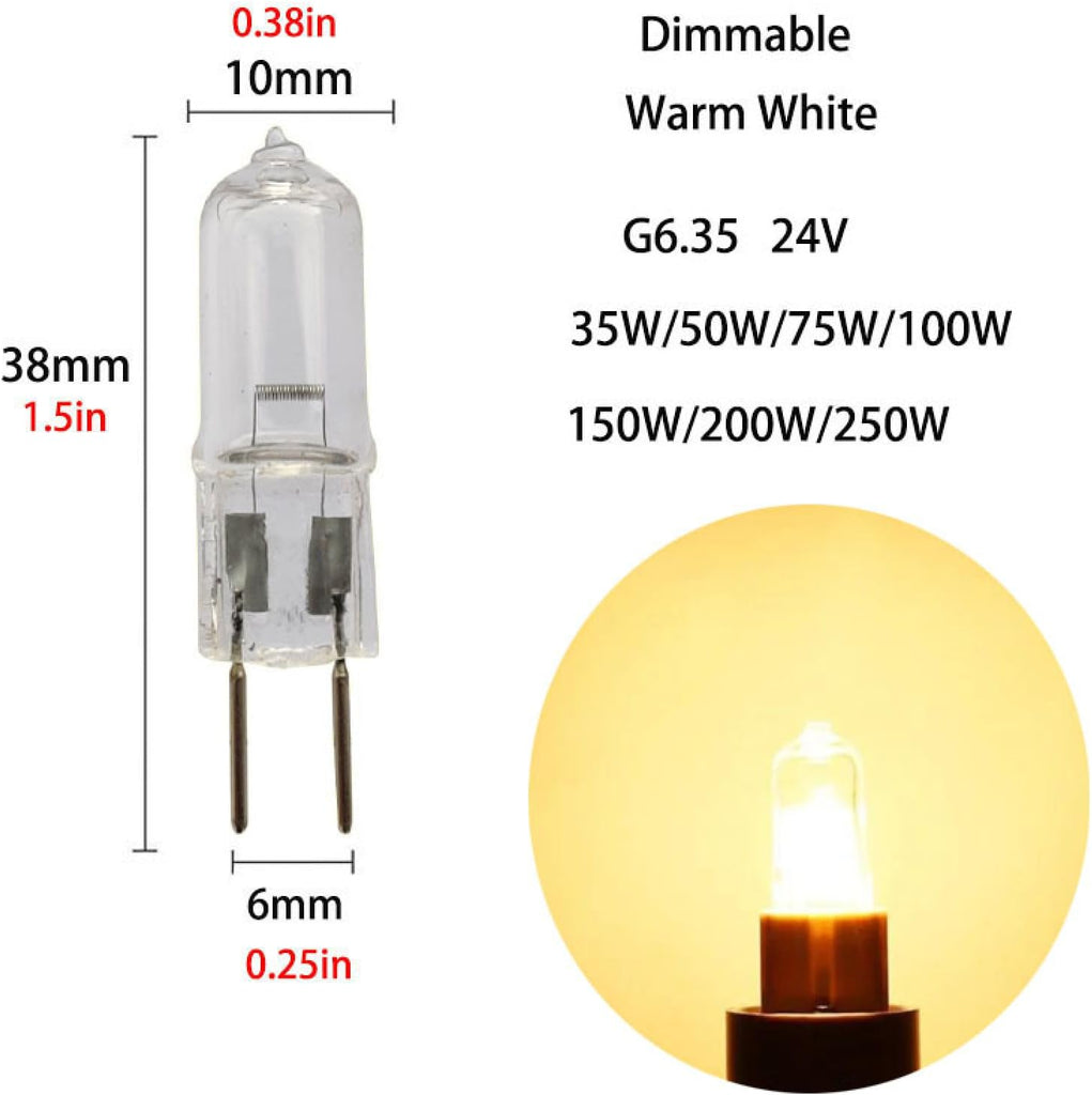 5Pc G6.35 24V 75W Halogen Bulbs G6.35 24V 50W Halogen Lamp Gy6.35 24V 35W T4 Jc G6.35 Bi-Pin Base Capsule Bulb,50W