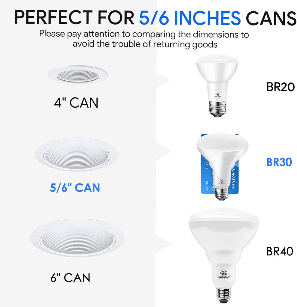Energetic 12-Pack BR30 LED Recessed Light Bulb, 8.5W=65W, 2700K Soft White, 650LM, Dimmable Ceiling Flood Light Bulb