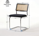 Rattan Dining Chairs Set of 2, Mid-Century Modern Wooden Chairs with Cane Mesh Back and Metal Chrome Legs, Black