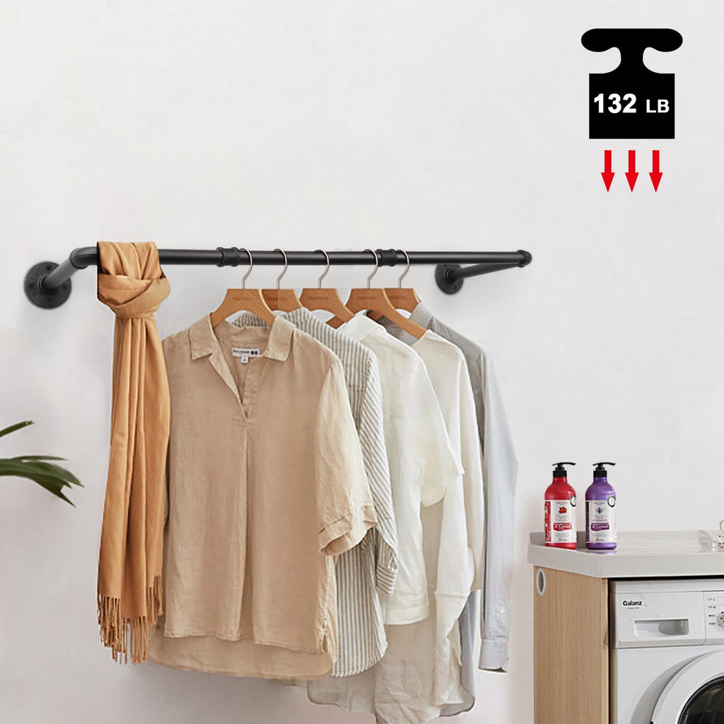 Industrial Pipe Clothes Rack, Heavy Duty Detachable Iron Garment Rack Wall Mounted, Rustic Saving Space Clothes Bar
