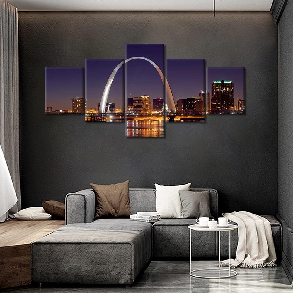 St. Louis Skyline City Canvas Wall Art Room Decor Cityscape Missouri Pictures Artwork Painting 5 Piece Picture Office