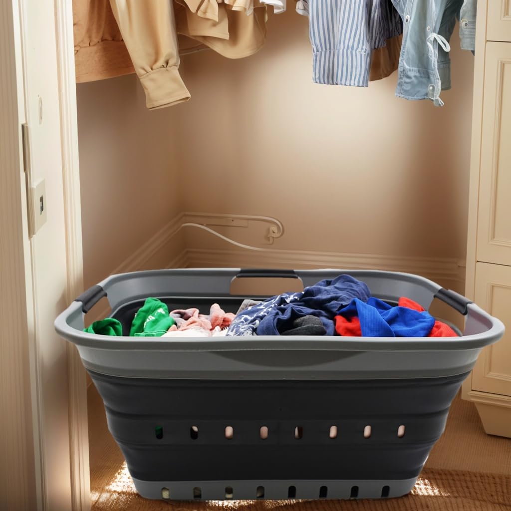 42L Collapsible Plastic Laundry Basket - Foldable Pop Up Storage Container/Organizer - Space Saving Hamper/Basket (1