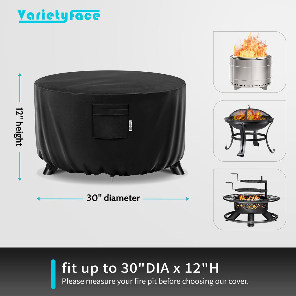 Fire Pit Table Cover Round Waterproof, Fit 30"D x 12"H Firepit