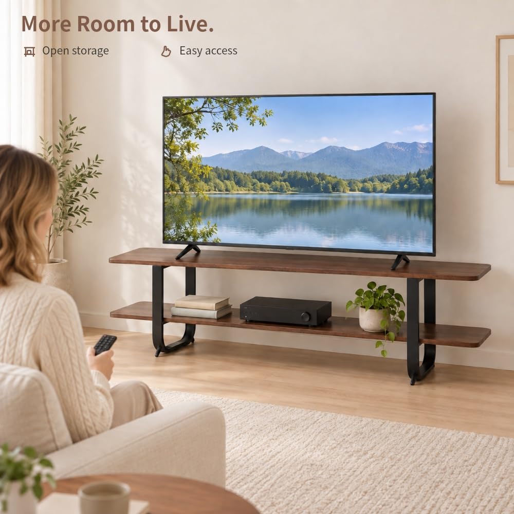 Rustic Brown TV Stand for 65'' TV, Media Console, 2 Open Shelves