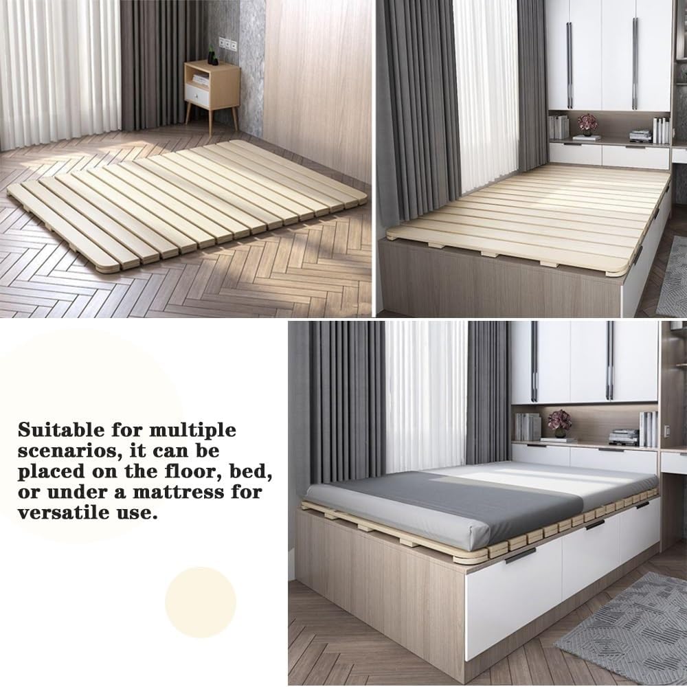 Solid Wood Bed Plate Bed Frame, Roll-Type Slatted, Floor Sleeping Frame, Foldable Futon Frame, Floor Futon Mattress