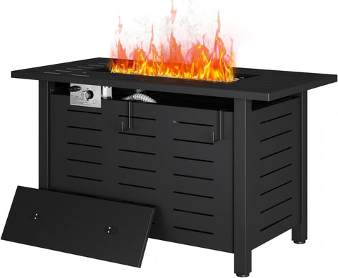 41 Inch Propane Fire Pit - 50,000 BTU Gas Fire Pit Table with Removable Lid & Lava Rocks