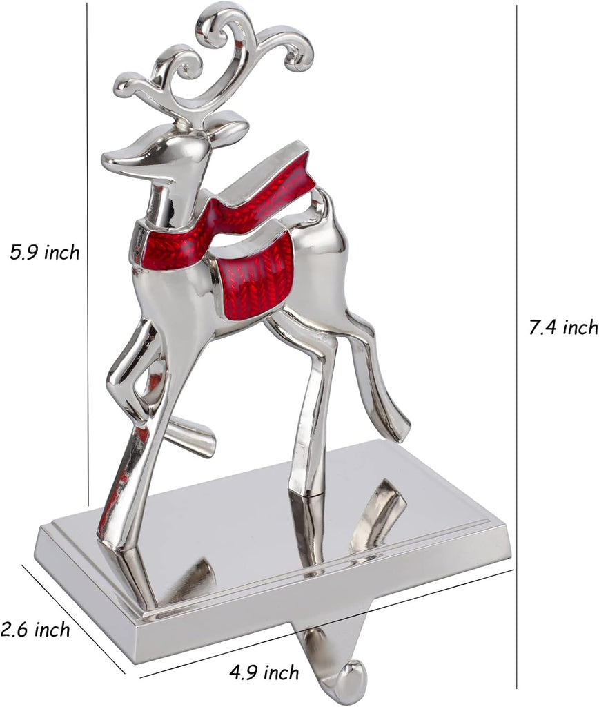 Set of 4 Reindeer Christmas Stocking Hangers for Mantel Xmas Stocking Hooks for Fireplace Mantle,Metal Free Standing