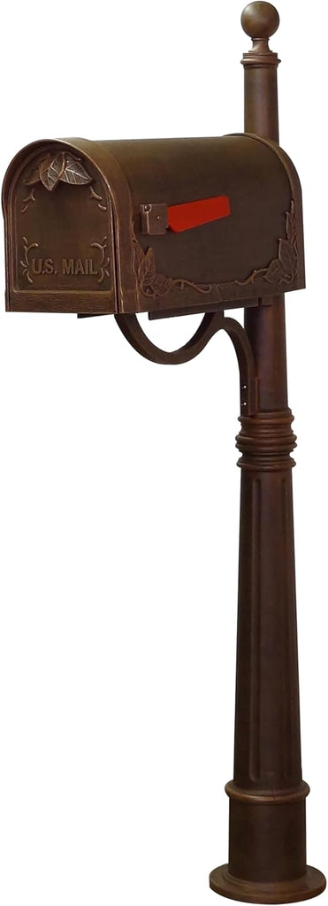 Floral Curbside Mailbox with Ashland Post - Copper Mailbox with Aluminum Post