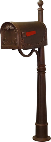 Floral Curbside Mailbox with Ashland Post - Copper Mailbox with Aluminum Post