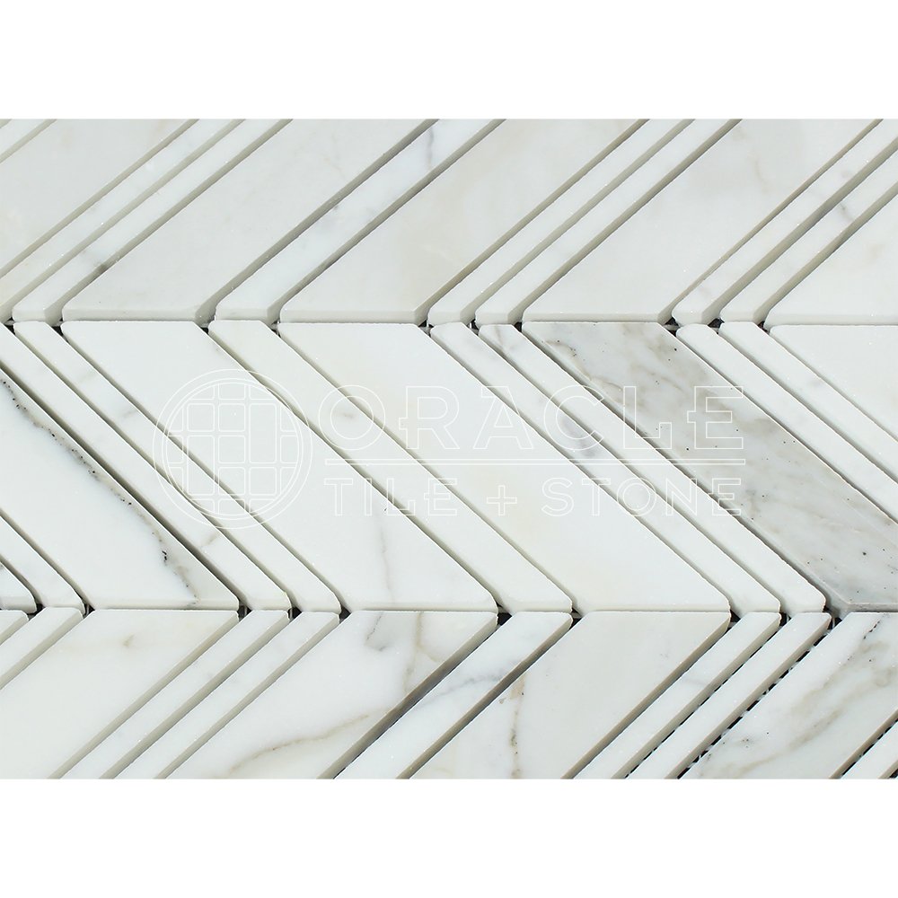 Calacatta Gold (Italian Calacutta) Marble Mini Chevron Mosaic Tile with Calacatta Gold Marble Strips, Polished