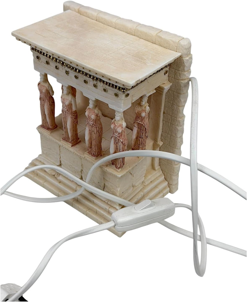 Caryatid Porch - Erechtheion Lamp Statue, Handmade Greek Cast Alabaster Architectural Sculpture, 6.7 in