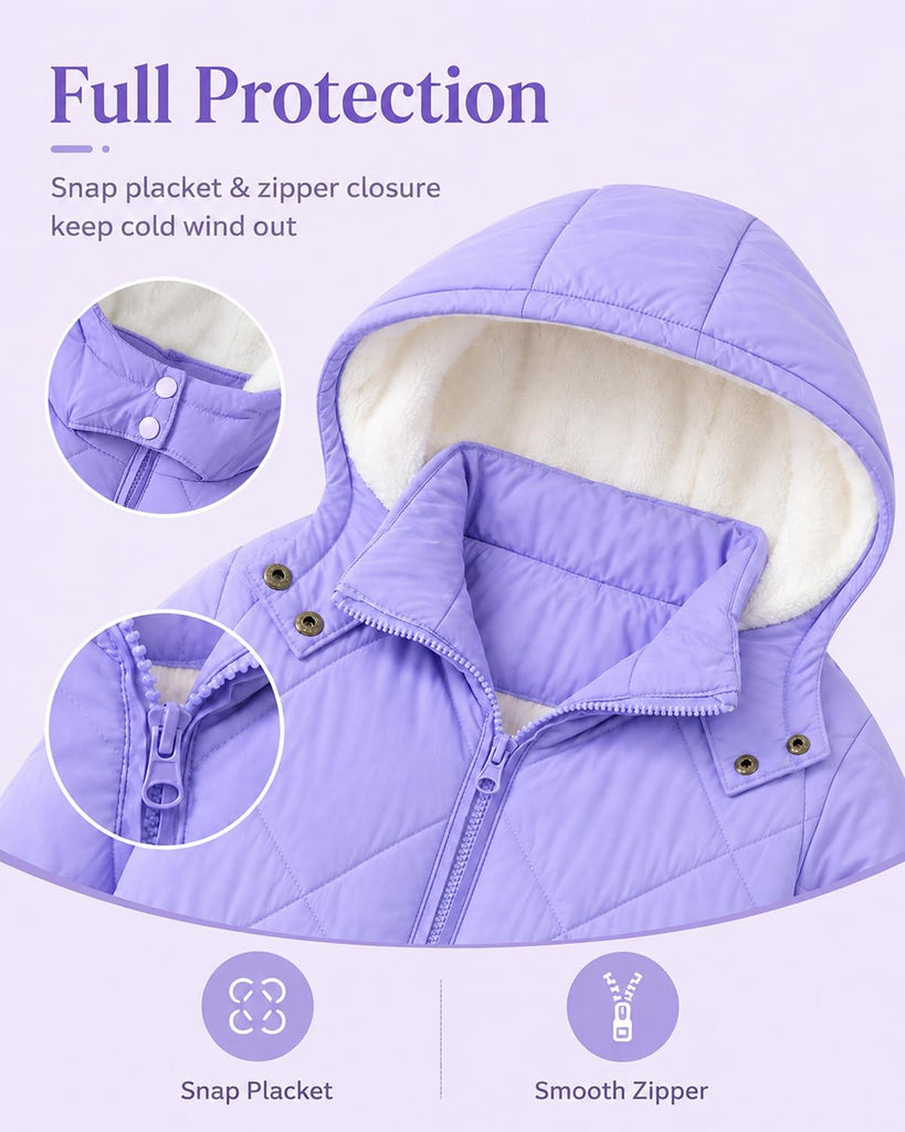 Girls Winter Coat Fleece Lined Hooded Puffer Jacket Warm Outwear