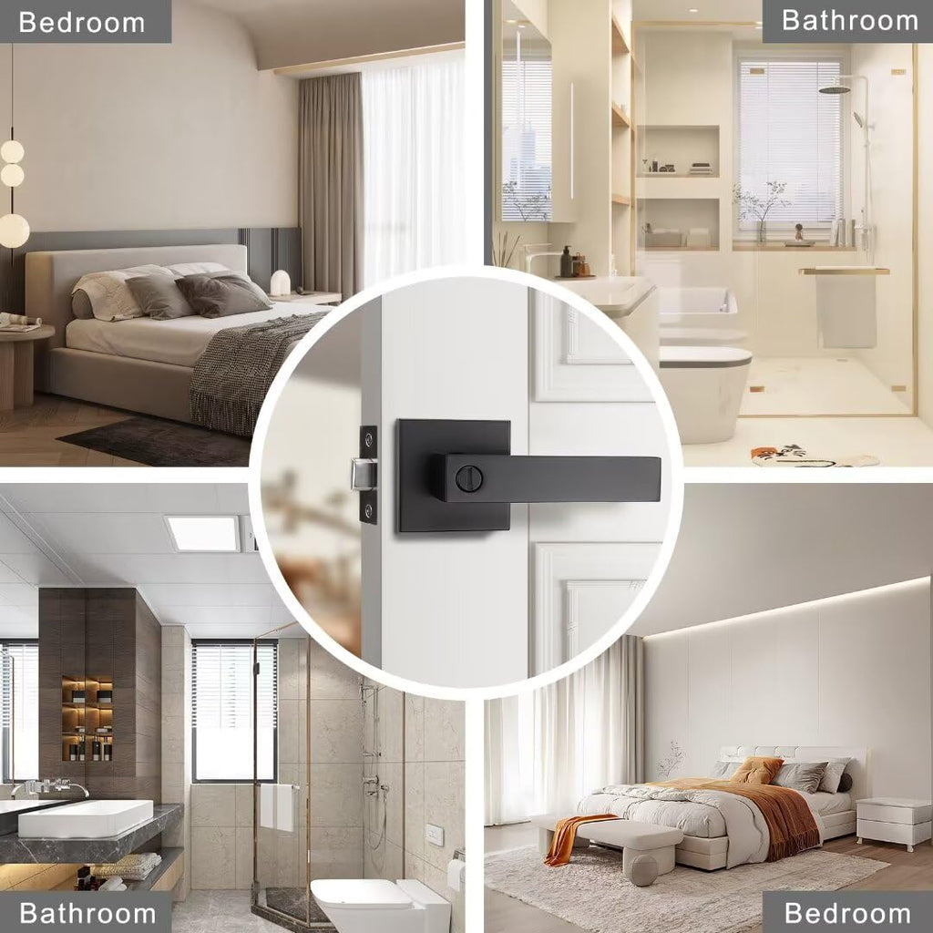 10 Pack Matte Black Privacy Door Lever , Keyless Square Locking Door Handle, Heavy Duty Interior Door Handle