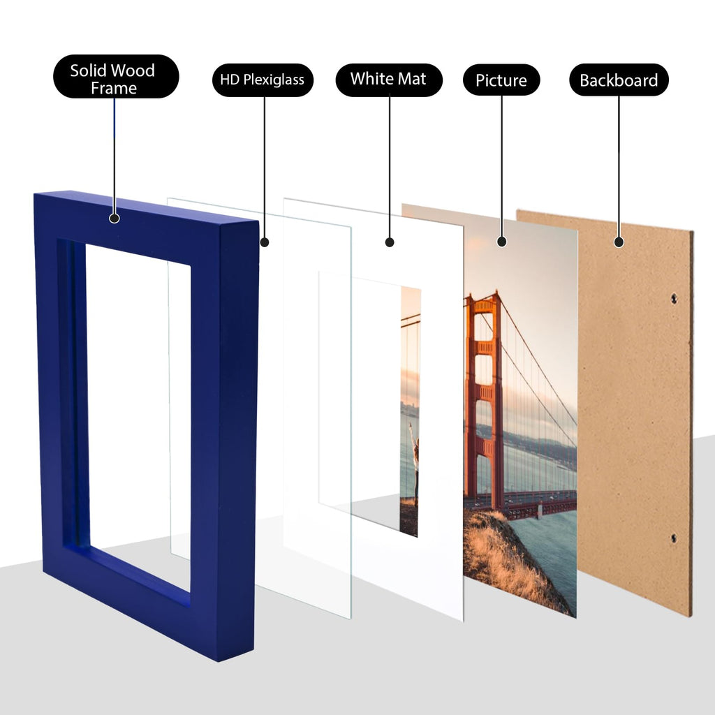 4x6 Picture Frame Navy Solid Wood Set of 4, Mat 3.5x5