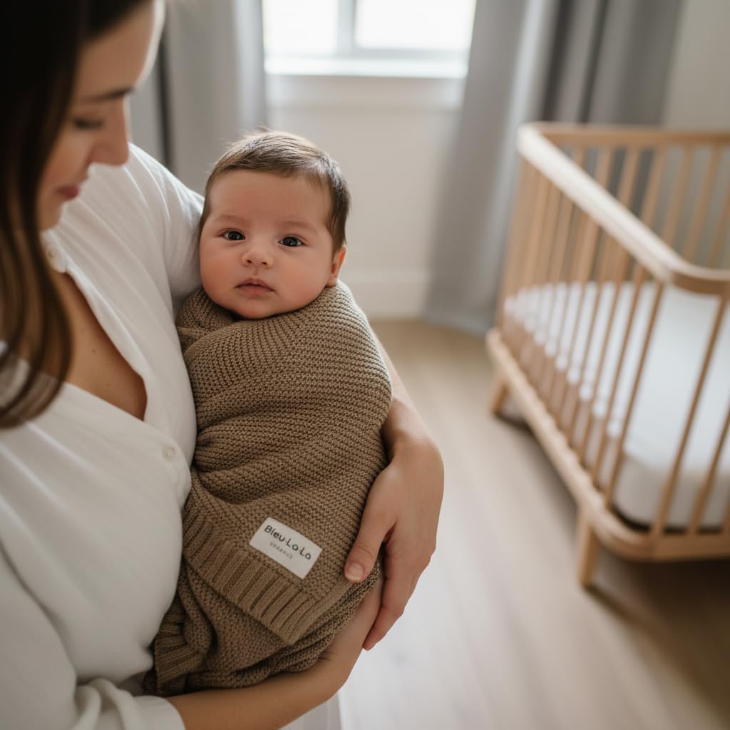 100% Organic Cotton Heritage Knit Textured Baby Blanket - Signature Heritage Knit, Soft Breathable Newborn Baby