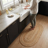 Boho Oval Jute Rug - Reversible Natural Fiber Hearth Carpet- Eco Friendly Floor Covering