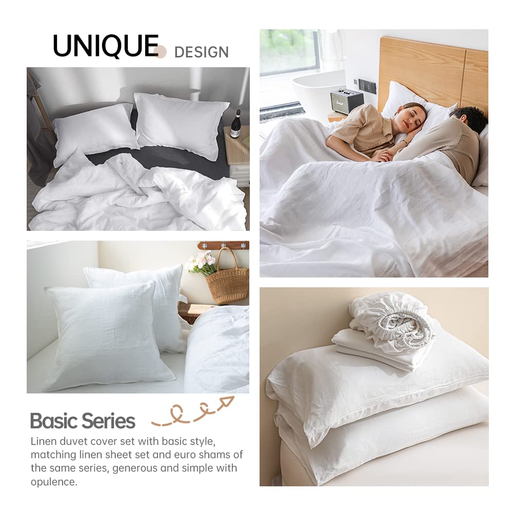 100% Linen Duvet Cover Set 3pcs Basic Style Natural French Washed Flax Solid Color Soft Breathable Farmhouse Bedding
