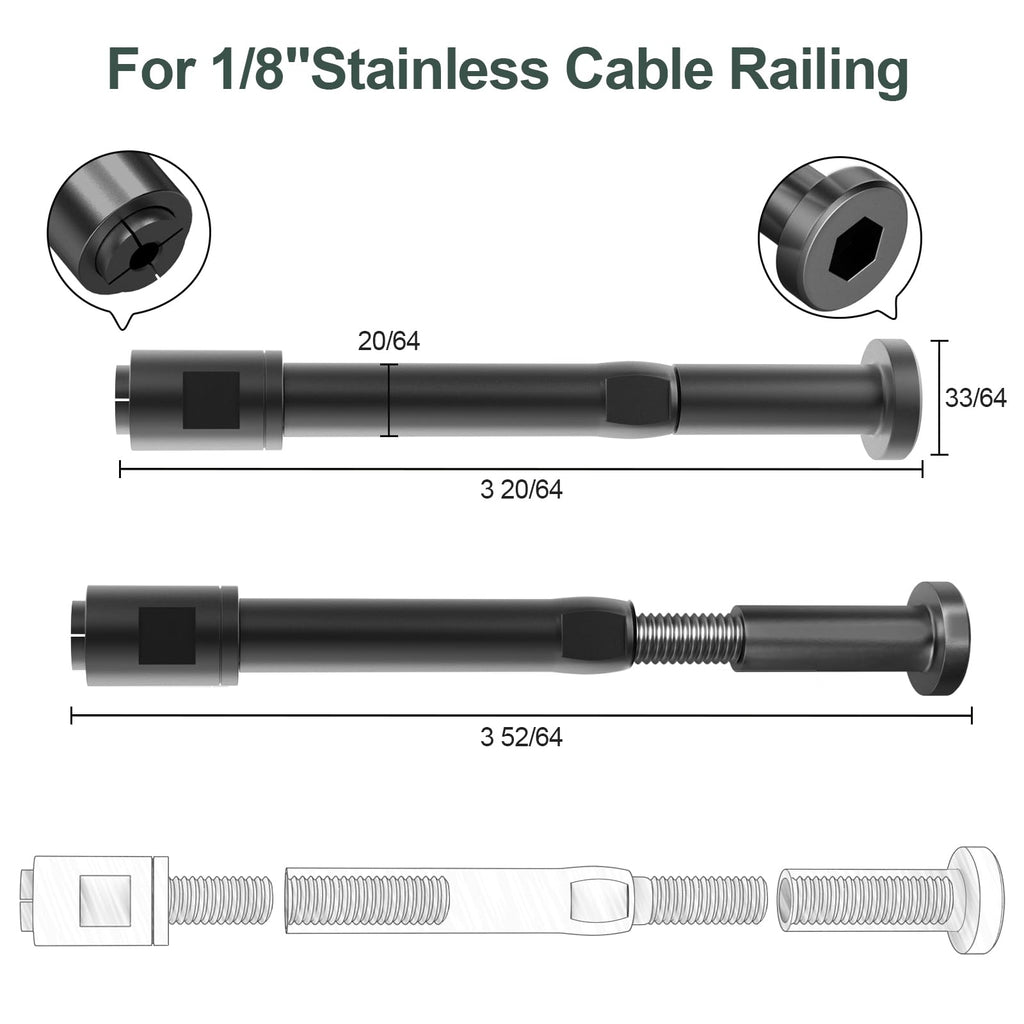 [Patent] 10 Pack 1/8" Black Swageless Invisible Cable Railing Kits